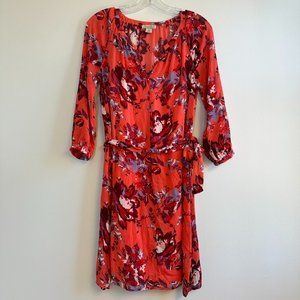 Lucky Brand Floral Long Sleeve Shift Dress with Tie Waist Belt, Size XS